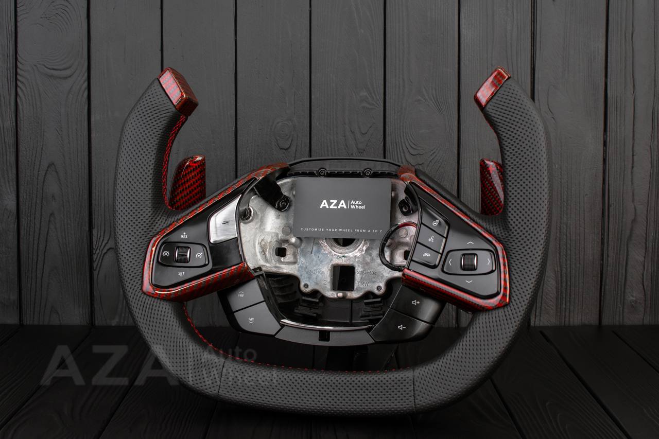 Steering wheel Corvette C8 Jet style Red Carbon fiber/genuine Leather (can be any color) - Image 3