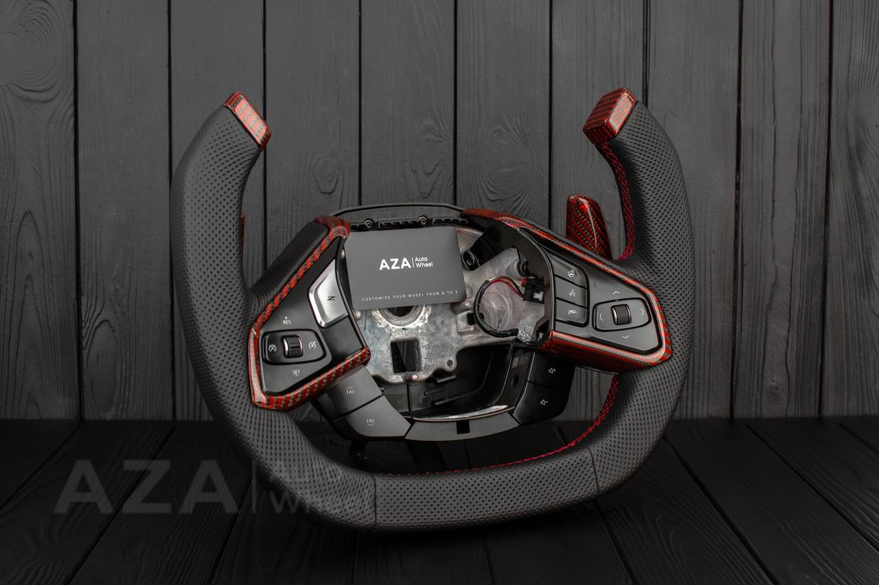 Steering wheel Corvette C8 Jet style Red Carbon fiber/genuine Leather (can be any color) - Image 4