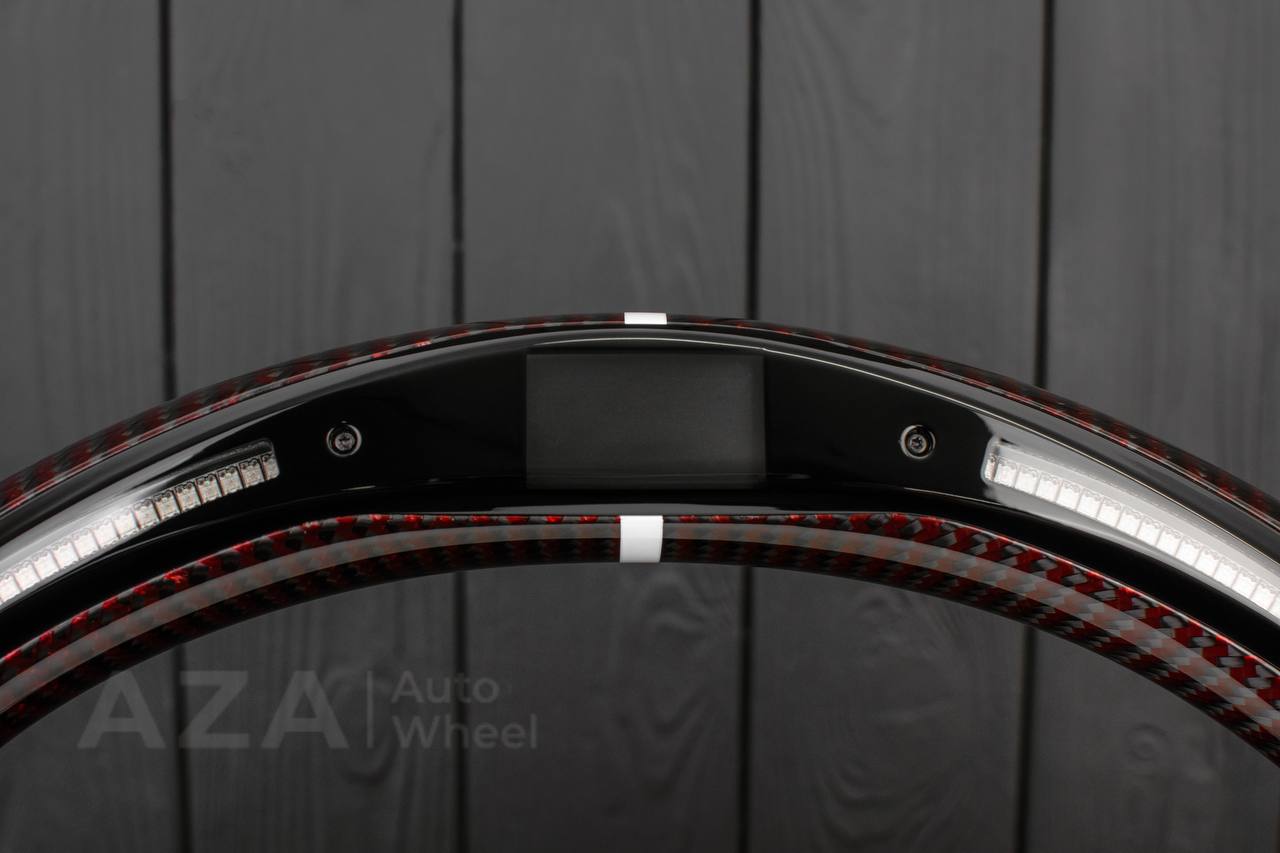 Steering wheel GM, Silverado, Sierra, Escalade (2007-2014) Red Carbon fiber/White genuine leather/Led screen - Image 6
