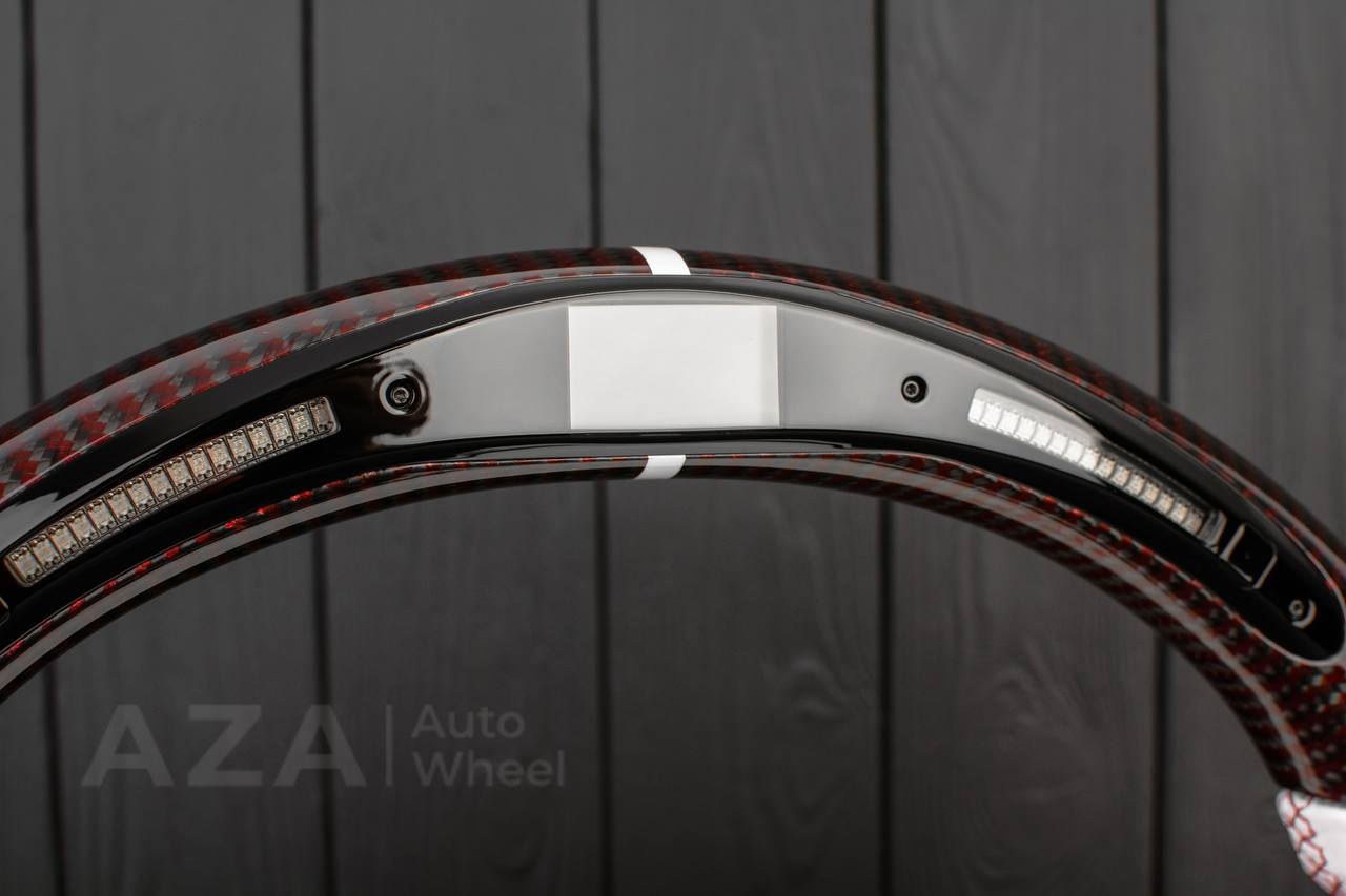 Steering wheel GM, Silverado, Sierra, Escalade (2007-2014) Red Carbon fiber/White genuine leather/Led screen - Image 7