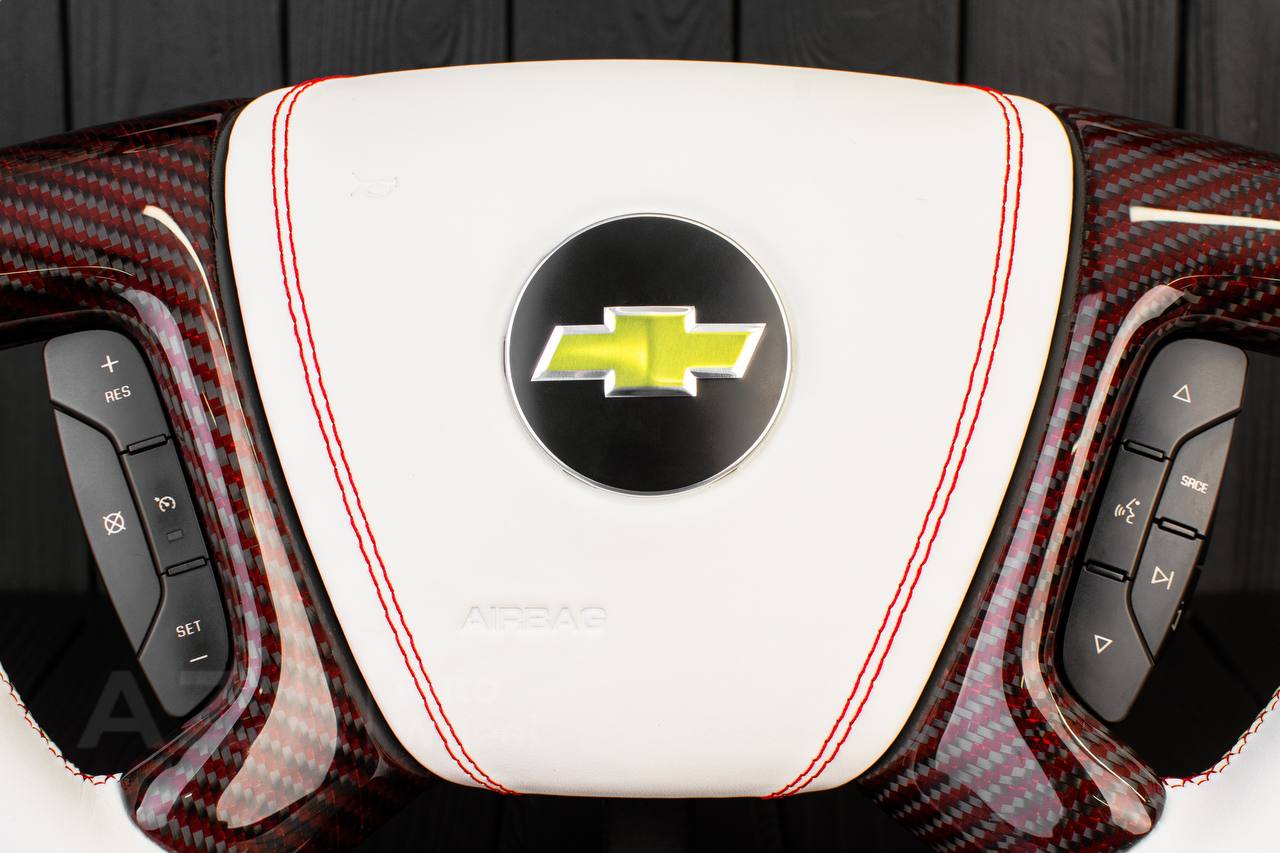 Steering wheel GM, Silverado, Sierra, Escalade (2007-2014) Red Carbon fiber/White genuine leather/Led screen - Image 9