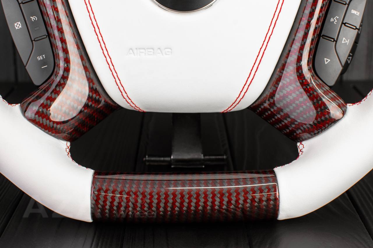 Steering wheel GM, Silverado, Sierra, Escalade (2007-2014) Red Carbon fiber/White genuine leather/Led screen - Image 10