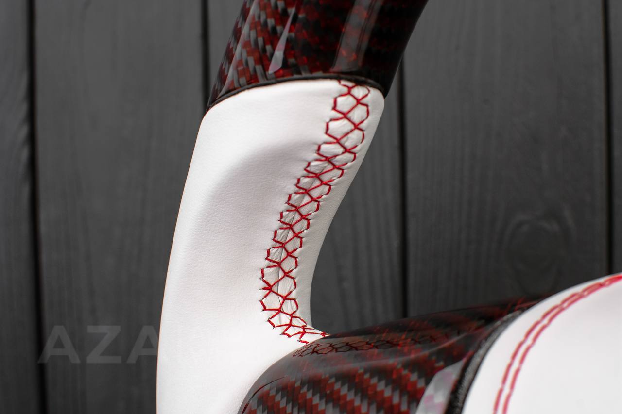 Steering wheel GM, Silverado, Sierra, Escalade (2007-2014) Red Carbon fiber/White genuine leather/Led screen - Image 13