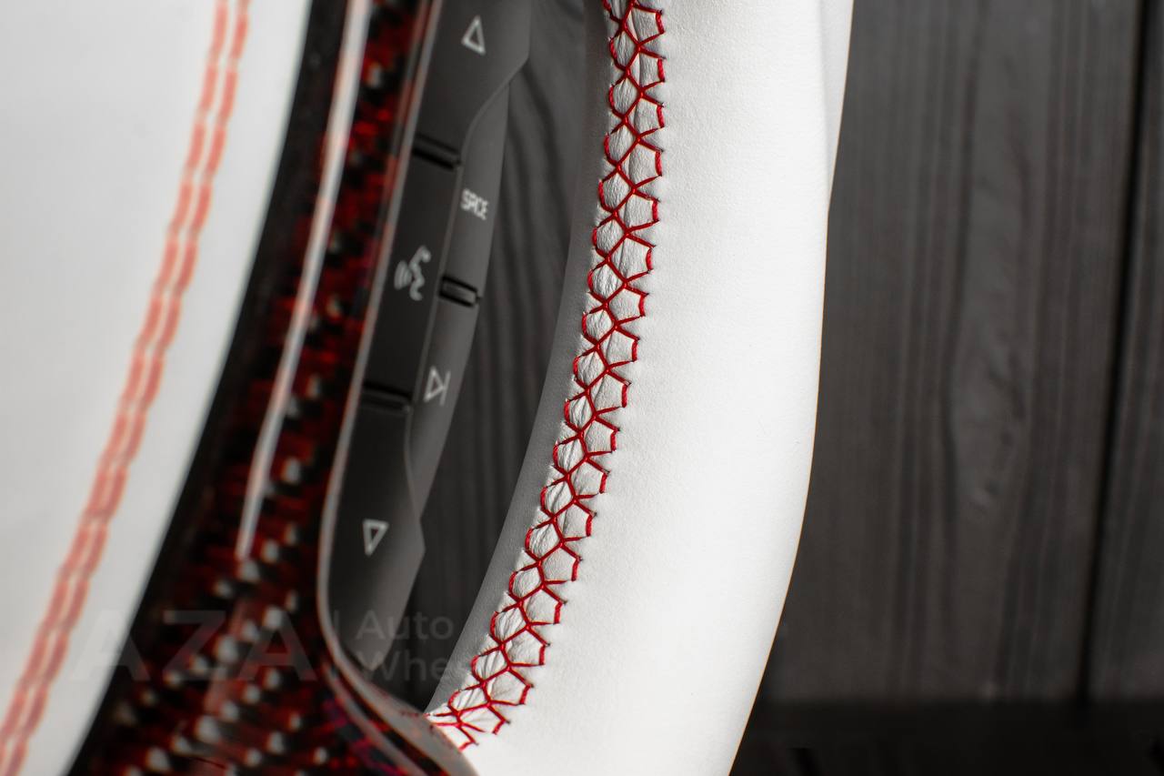 Steering wheel GM, Silverado, Sierra, Escalade (2007-2014) Red Carbon fiber/White genuine leather/Led screen - Image 14