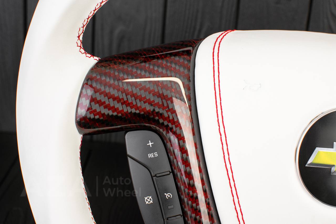 Steering wheel GM, Silverado, Sierra, Escalade (2007-2014) Red Carbon fiber/White genuine leather/Led screen - Image 16