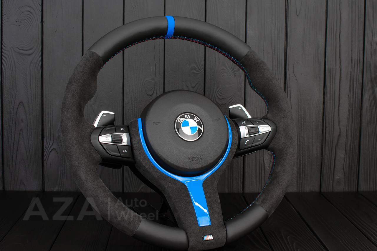 Steering wheel BMW F3X Paddle Napa/Alcantara/Blue stripe/ BLUE GLOSS+ ALCANTARA TRIM INCLUDED - Image 2