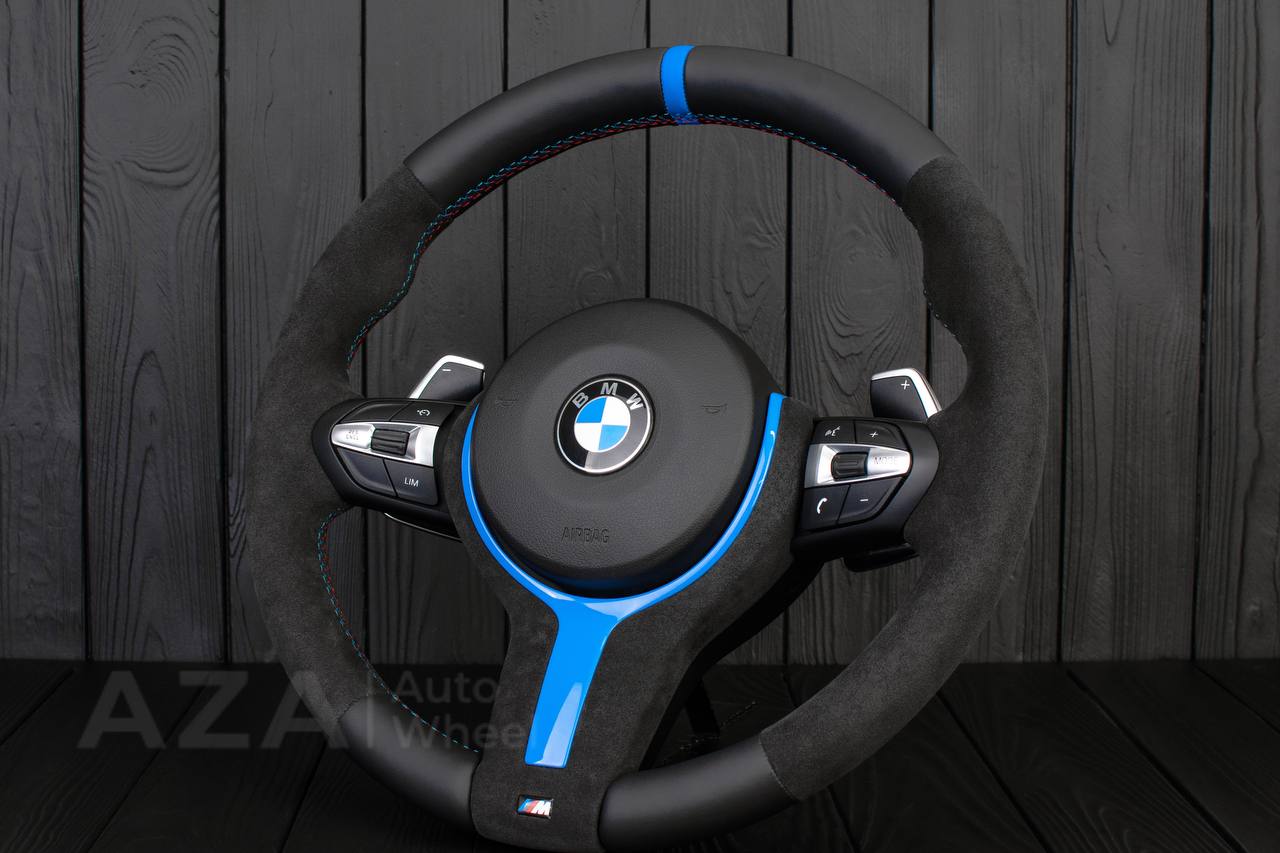 Steering wheel BMW F3X Paddle Napa/Alcantara/Blue stripe/ BLUE GLOSS+ ALCANTARA TRIM INCLUDED - Image 4
