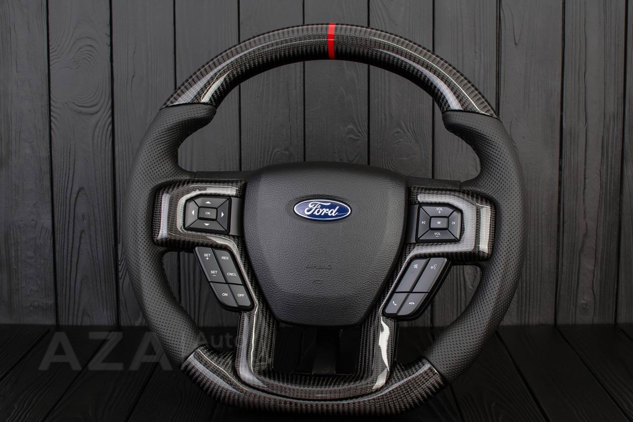 Steering wheel Ford F150/F250/F350 2015-2022 Carbon fiber/Perforated leather/Red stripe/ - Image 3