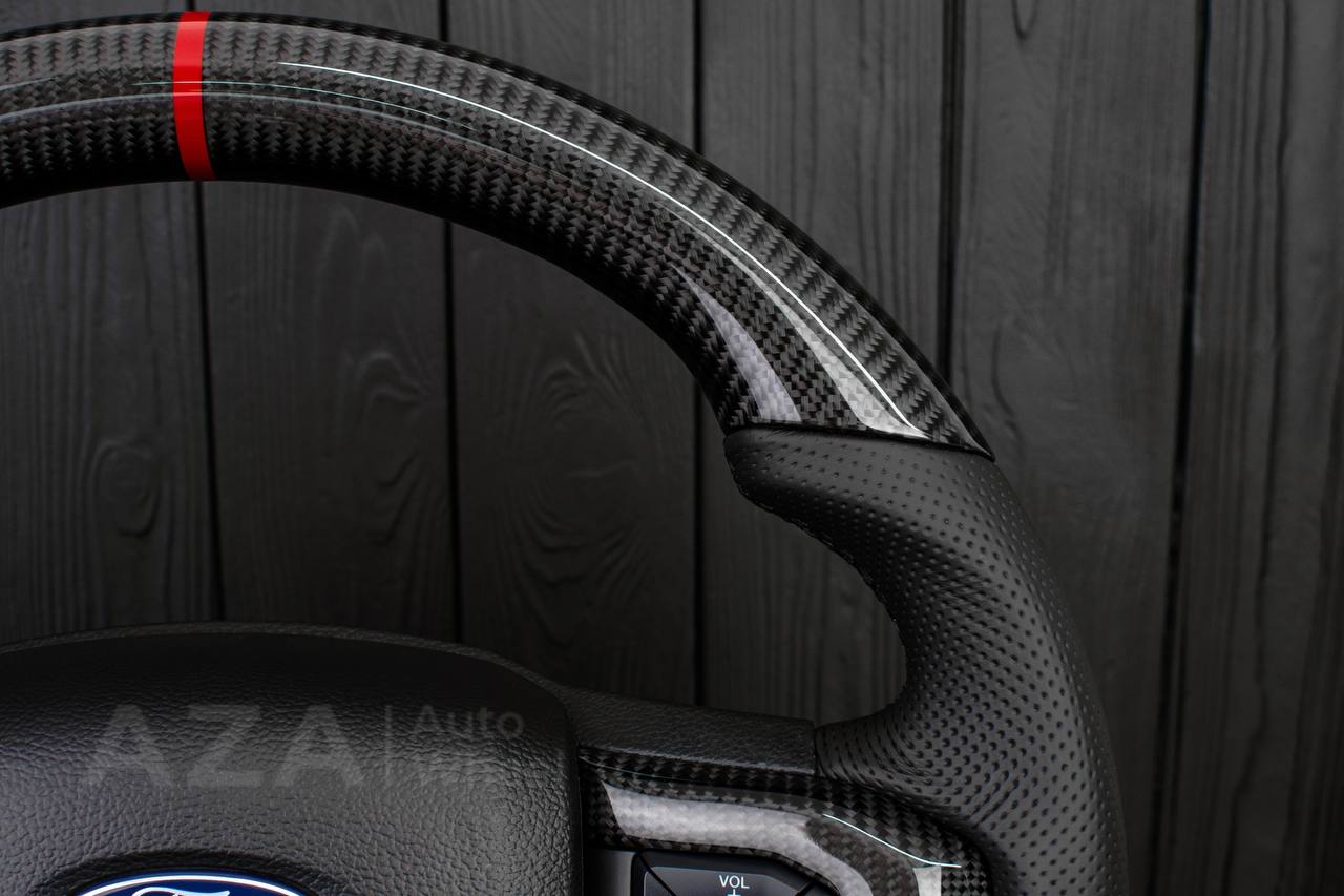 Steering wheel Ford F150/F250/F350 2015-2022 Carbon fiber/Perforated leather/Red stripe/ - Image 6