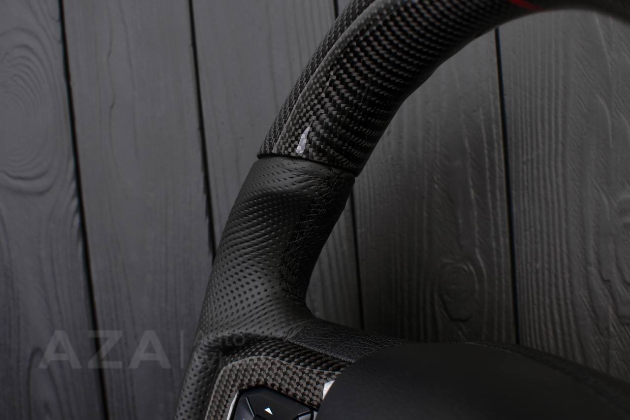 Steering wheel Ford F150/F250/F350 2015-2022 Carbon fiber/Perforated leather/Red stripe/ - Image 9