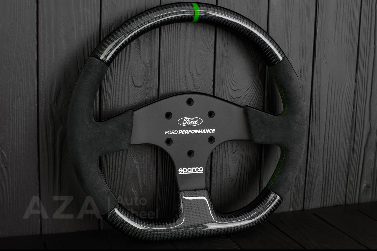 Ford Performance Off-Road Steering Wheel Real carbon fiber/ Alcantara/GREEN details (can be any color)