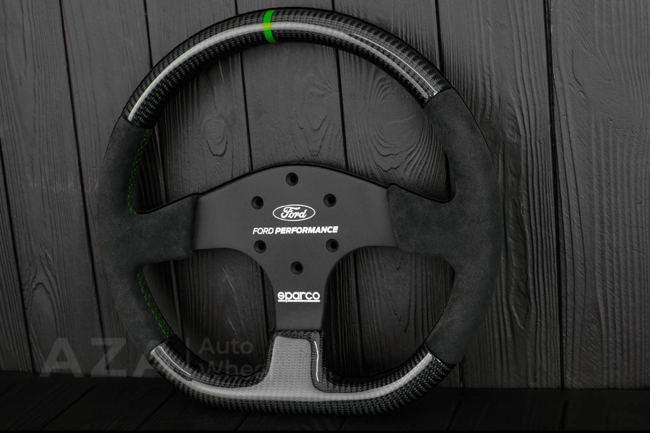 Ford Performance Off-Road Steering Wheel Real carbon fiber/ Alcantara/GREEN details (can be any color) - Image 3