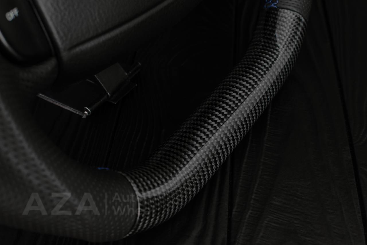 Steering wheel Ford F150/F250/F350 97-2007 Carbon fiber/Perforated leather/Blue stripe (can be any color per request) - Image 5