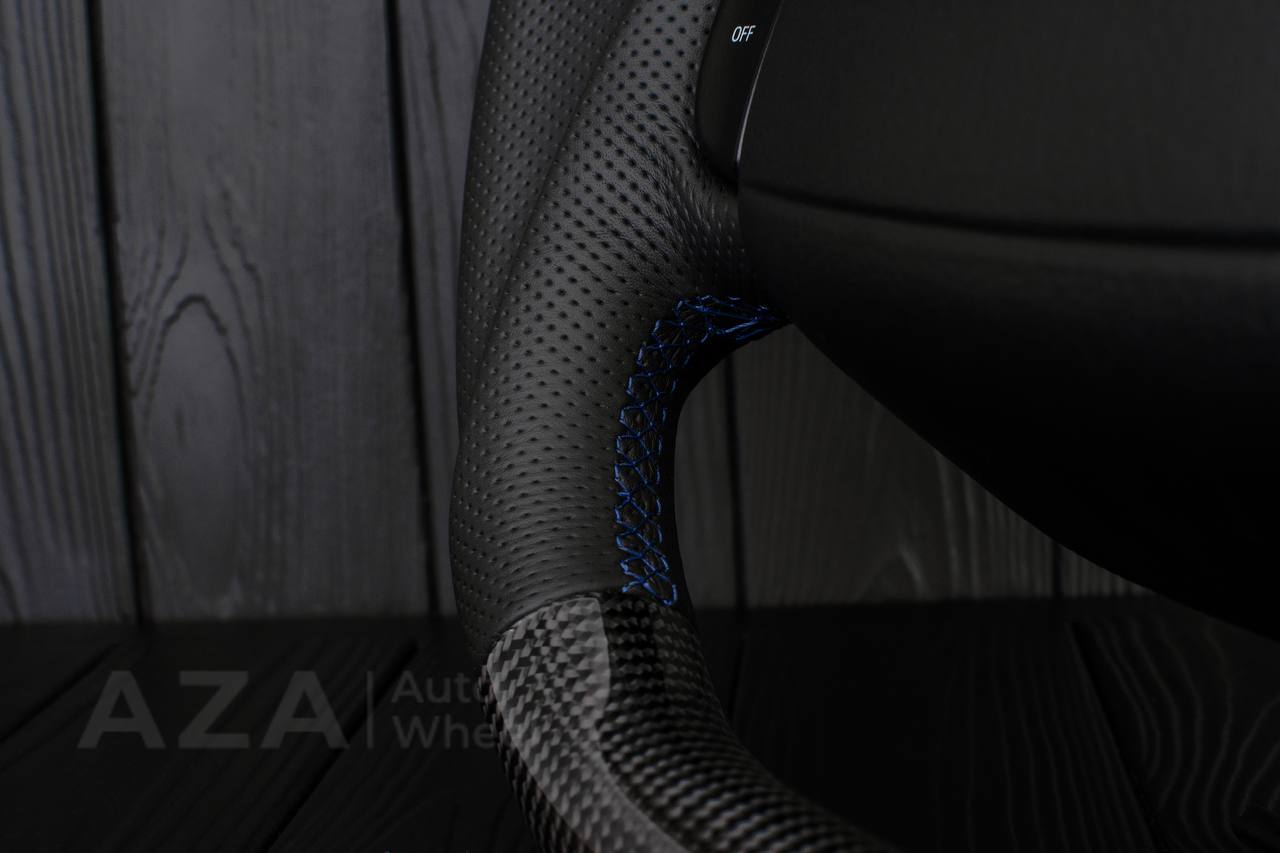Steering wheel Ford F150/F250/F350 97-2007 Carbon fiber/Perforated leather/Blue stripe (can be any color per request) - Image 6