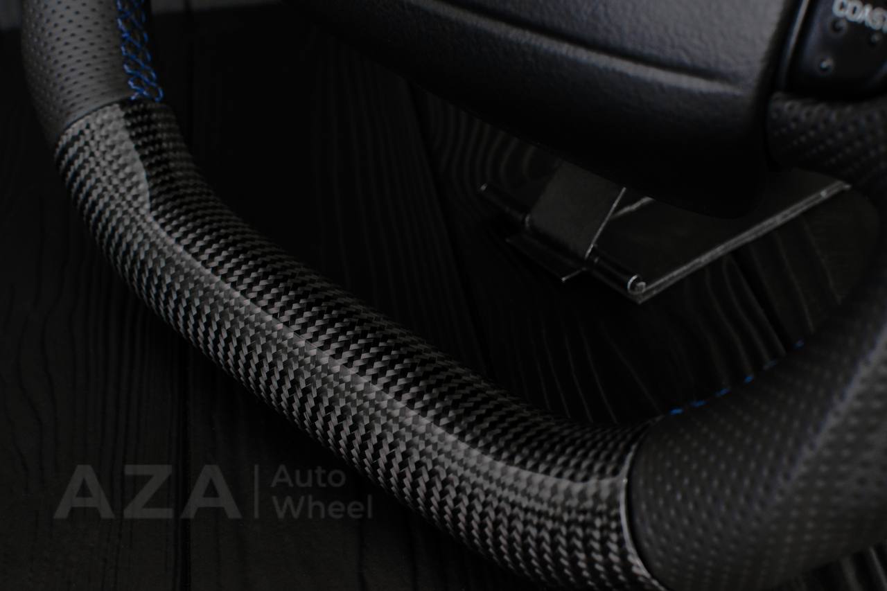 Steering wheel Ford F150/F250/F350 97-2007 Carbon fiber/Perforated leather/Blue stripe (can be any color per request) - Image 7