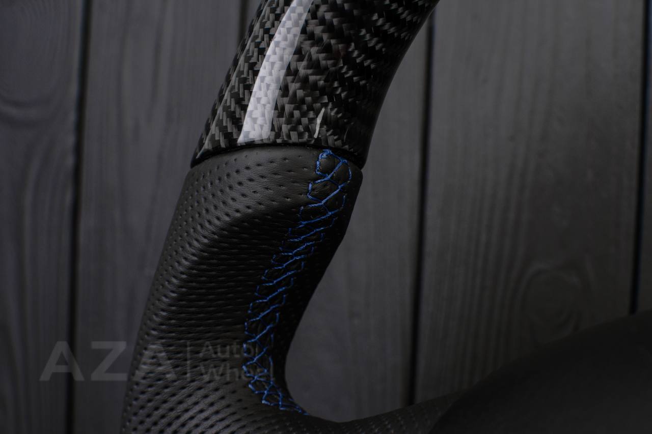 Steering wheel Ford F150/F250/F350 97-2007 Carbon fiber/Perforated leather/Blue stripe (can be any color per request) - Image 8
