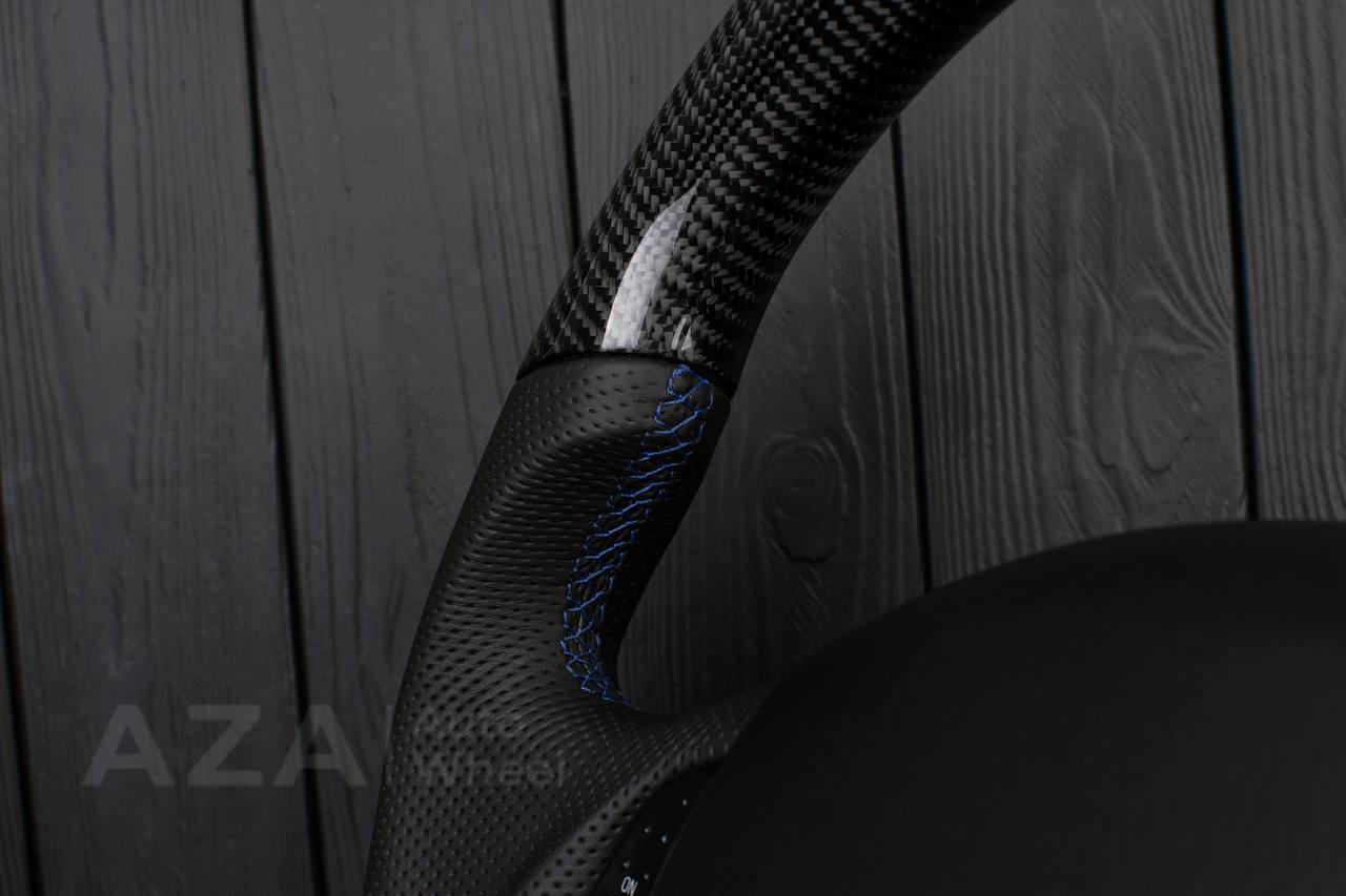 Steering wheel Ford F150/F250/F350 97-2007 Carbon fiber/Perforated leather/Blue stripe (can be any color per request) - Image 9