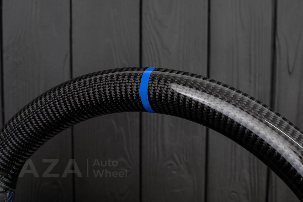 Steering wheel Ford F150/F250/F350 97-2007 Carbon fiber/Perforated leather/Blue stripe (can be any color per request) - Image 10