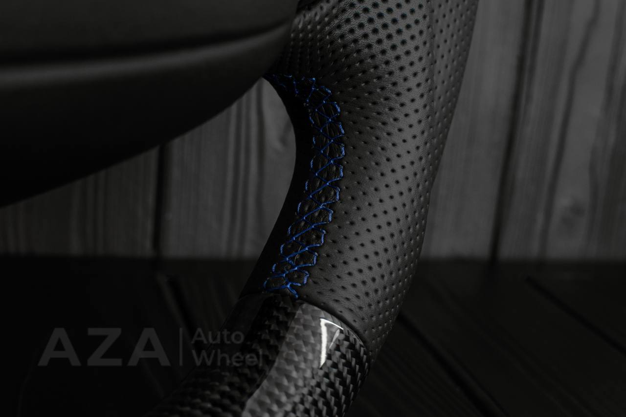 Steering wheel Ford F150/F250/F350 97-2007 Carbon fiber/Perforated leather/Blue stripe (can be any color per request) - Image 11