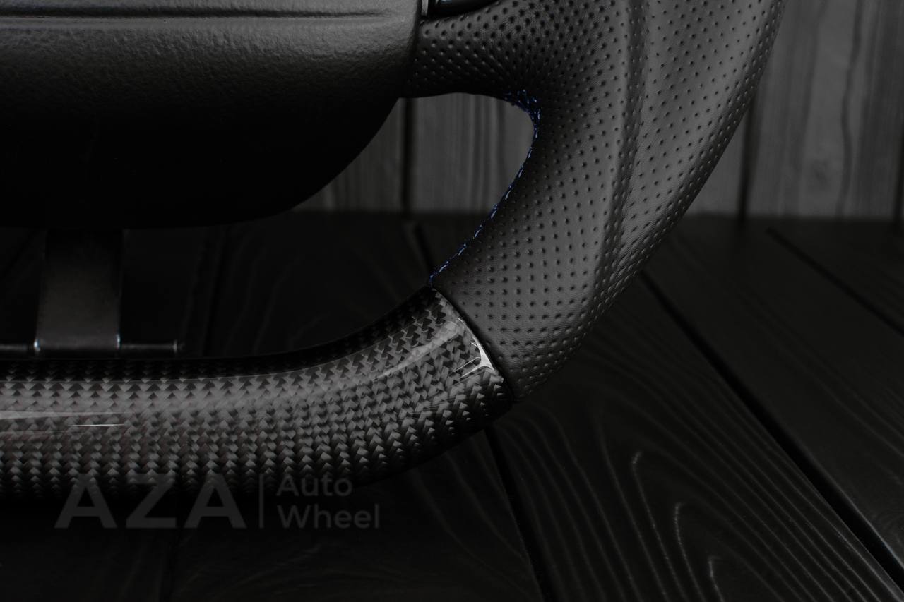 Steering wheel Ford F150/F250/F350 97-2007 Carbon fiber/Perforated leather/Blue stripe (can be any color per request) - Image 13