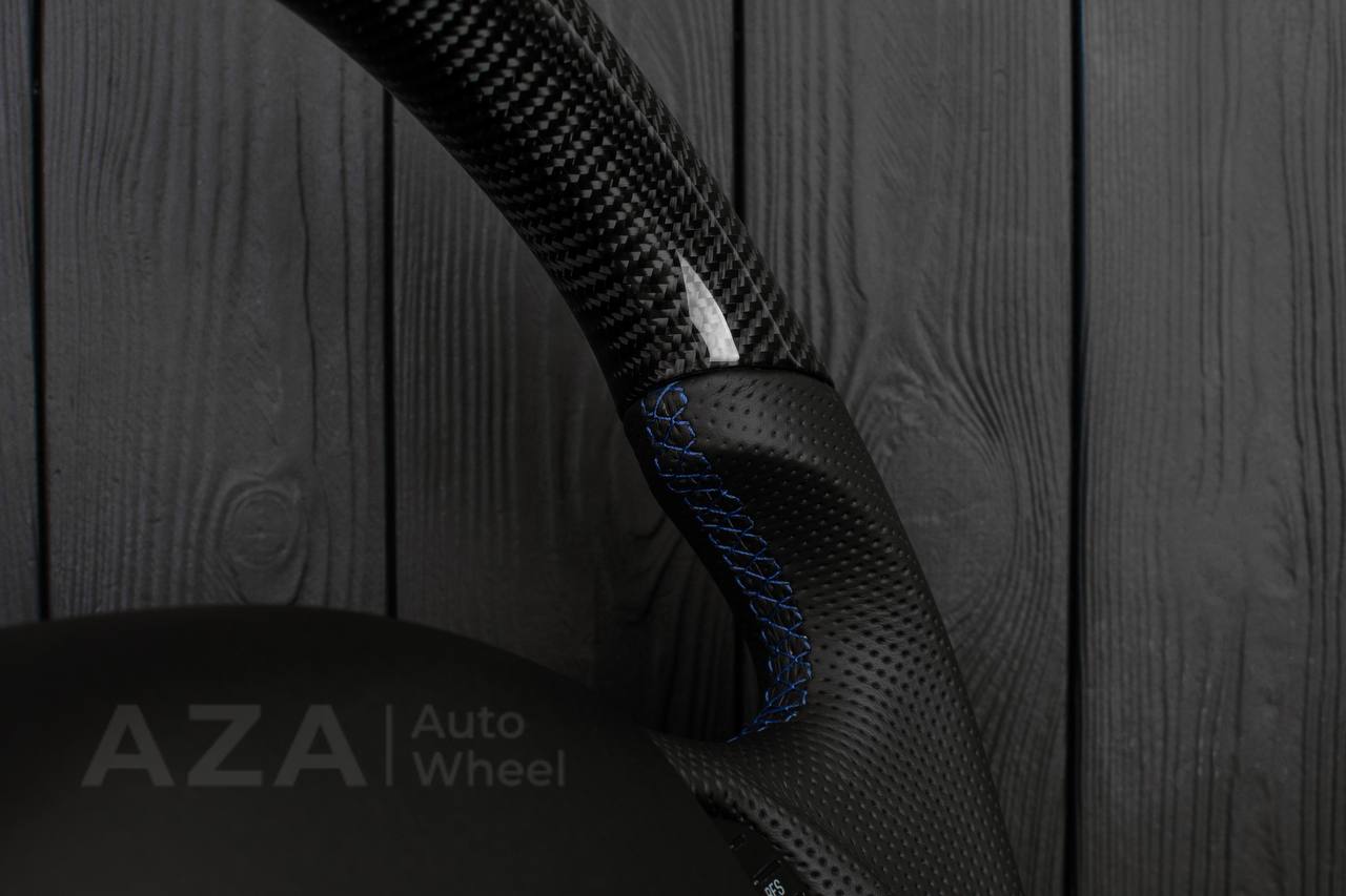 Steering wheel Ford F150/F250/F350 97-2007 Carbon fiber/Perforated leather/Blue stripe (can be any color per request) - Image 14