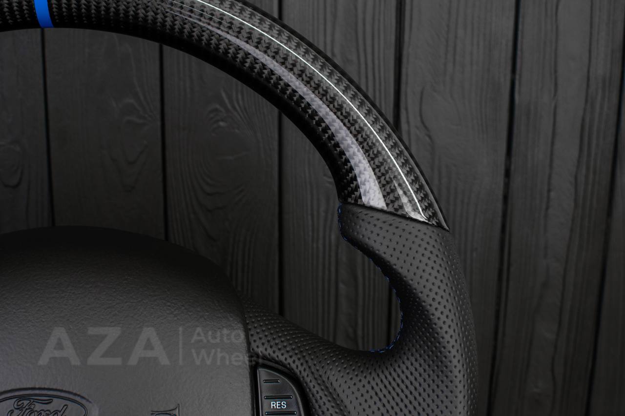 Steering wheel Ford F150/F250/F350 97-2007 Carbon fiber/Perforated leather/Blue stripe (can be any color per request) - Image 15