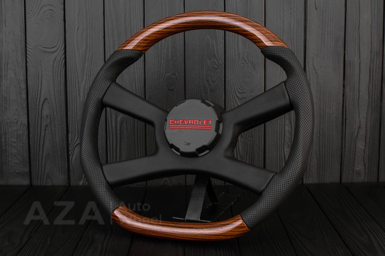 Steering wheel GM, OBS Silverado, Sierra (1988-1994) Wood grain/Perforated leather (can be any color) - Image 2
