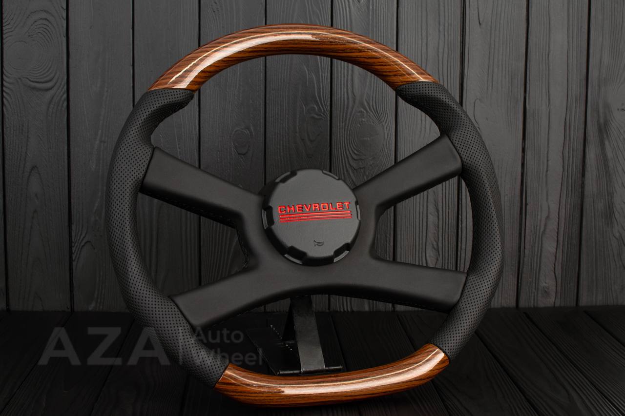 Steering wheel GM, OBS Silverado, Sierra (1988-1994) Wood grain/Perforated leather (can be any color) - Image 4