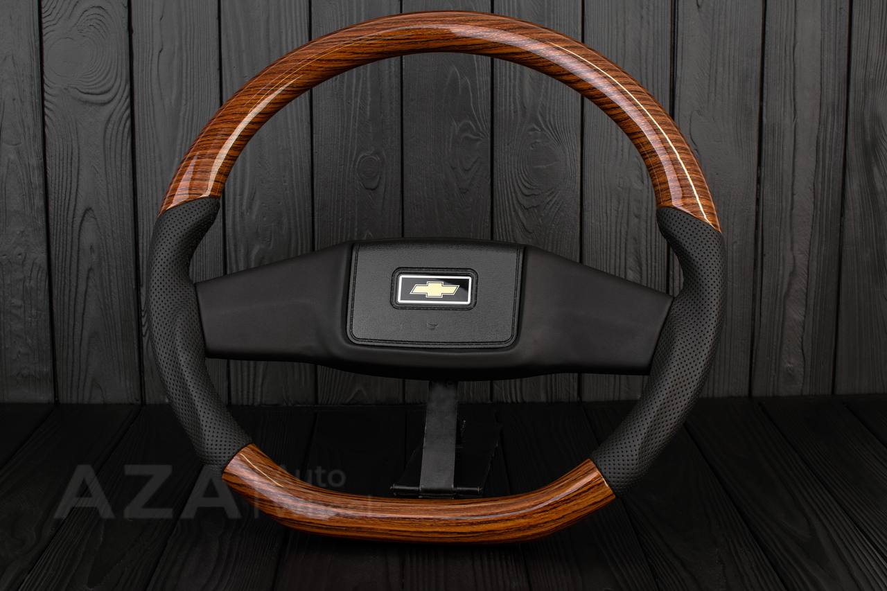 Steering wheel Square Body GM C/K/C10/C5/K5/K10/K20/K30 (1973-1987) Wood grain/Perforated leather - Image 3