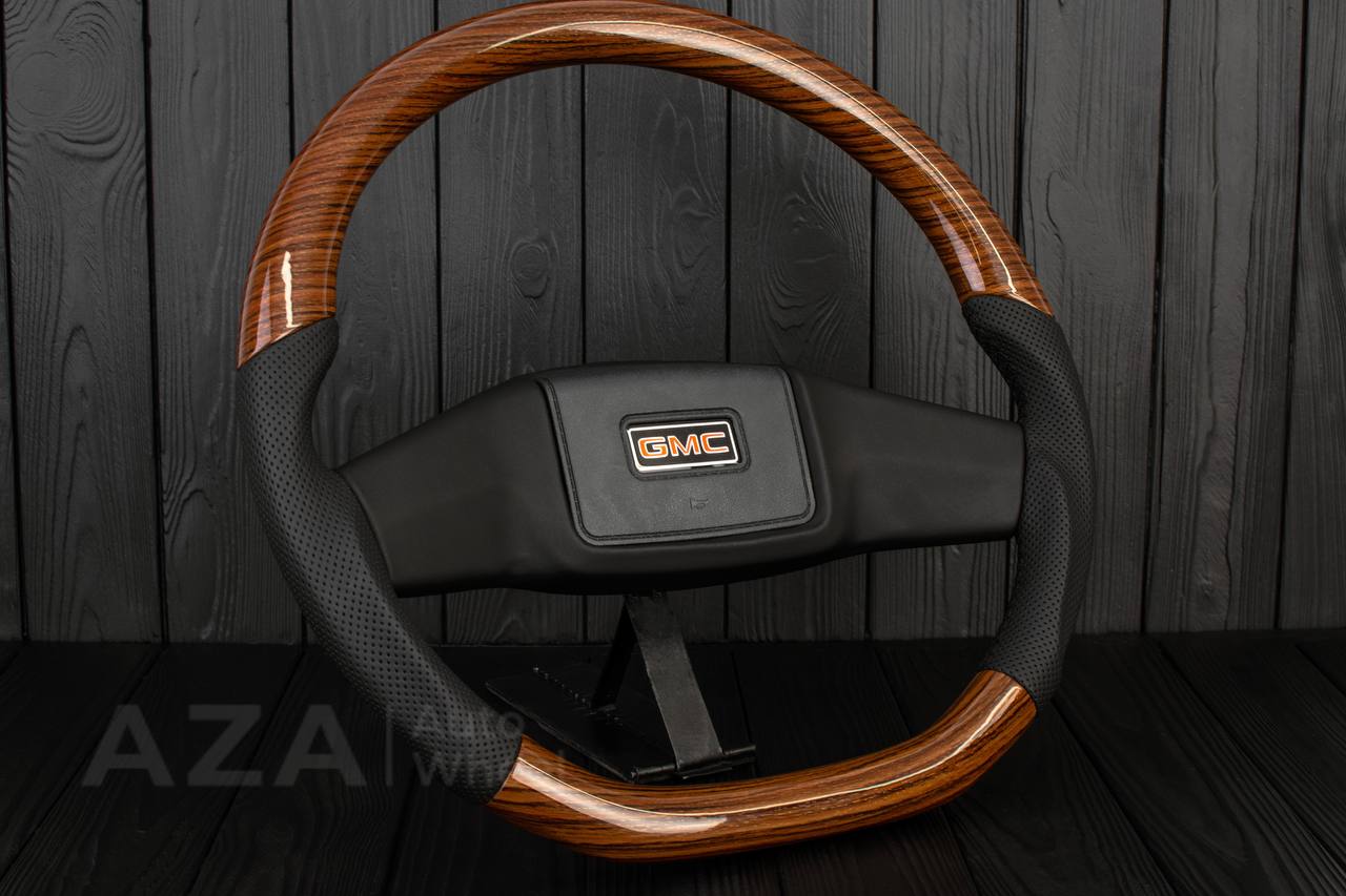 Steering wheel Square Body GM C/K/C10/C5/K5/K10/K20/K30 (1973-1987) Wood grain/Perforated leather - Image 2