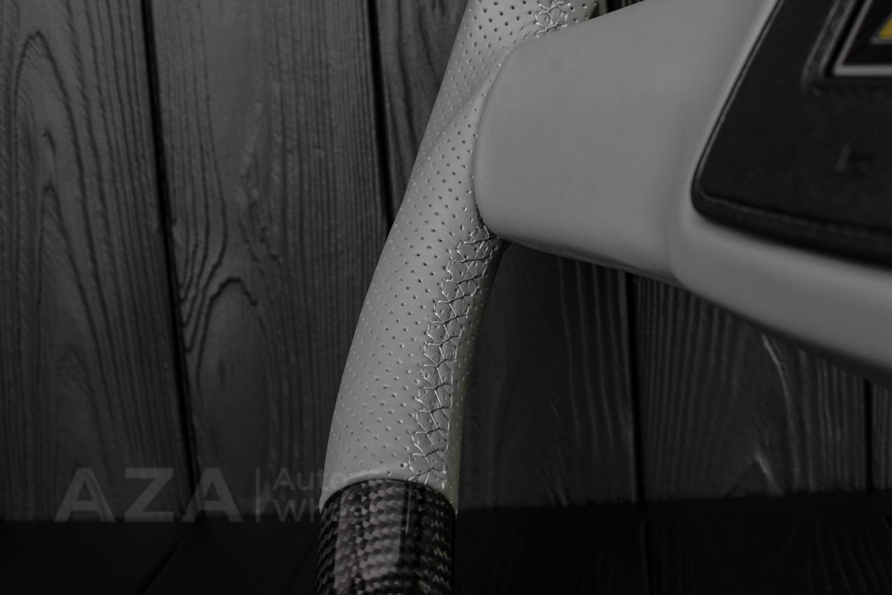Steering wheel Square Body GM C/K/C10/C5/K5/K10/K20/K30 (1973-1987) Carbon fiber/Perforated leather/Gray stripe (can be any color stitching and stripe) - Image 7