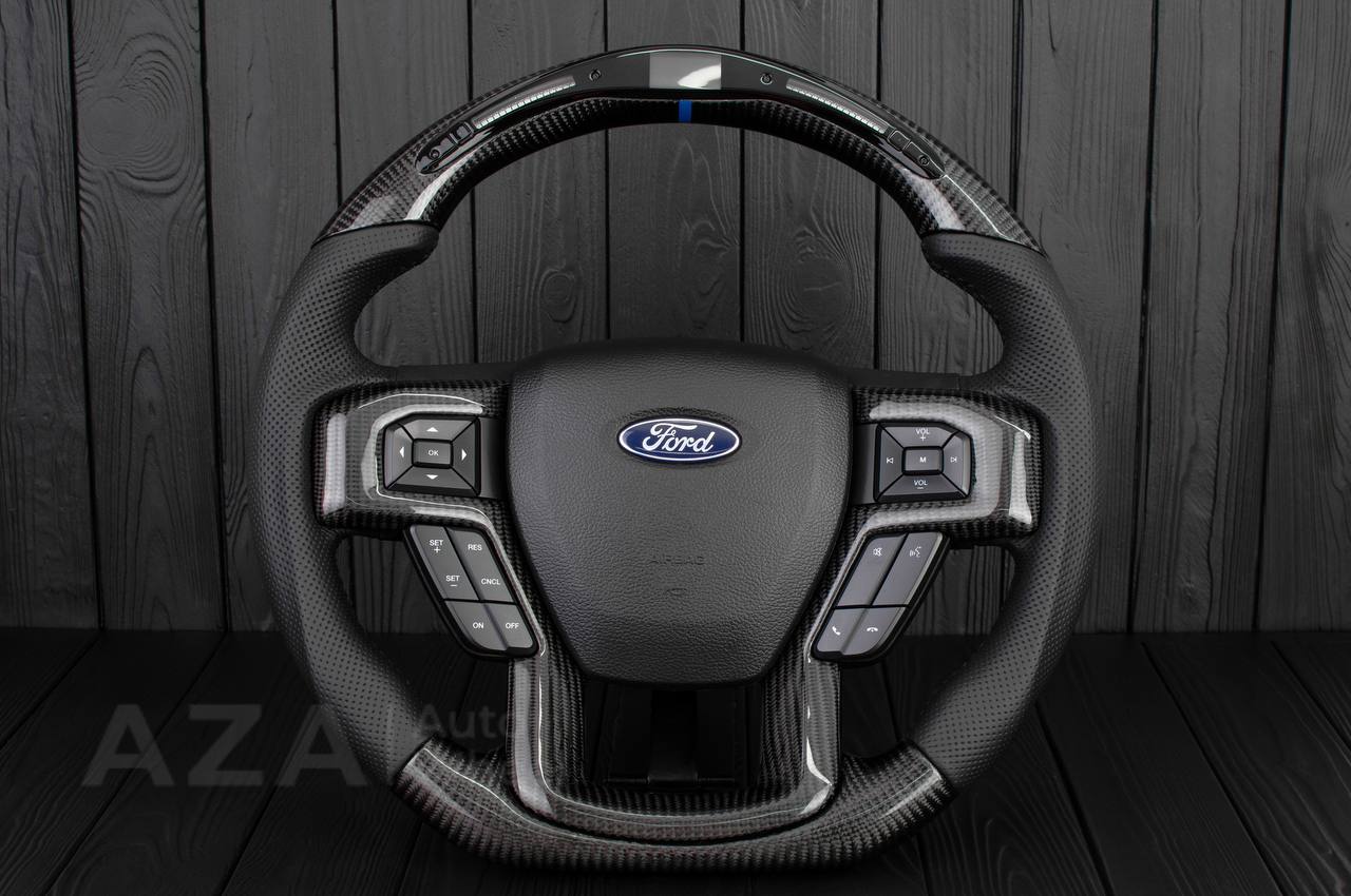 Steering wheel Ford F150/F250/F350 2015-2020 Carbon fiber/Perforated leather/Led screen/Blue stripe