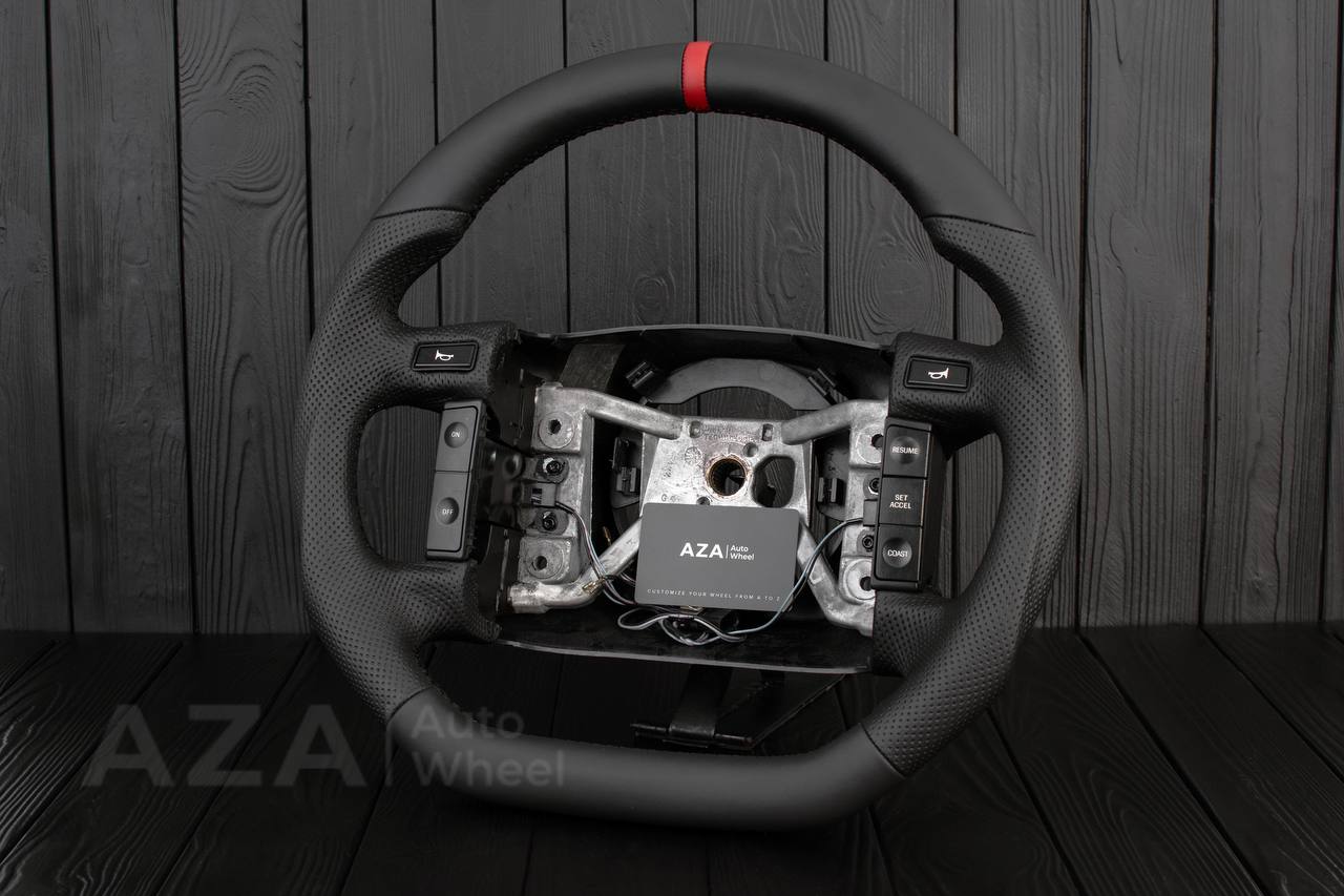 Steering wheel Ford F150/Bronco 1992-1996 (can be any color stripe and stitch) Napa/Perforated leather red stripe - Image 3