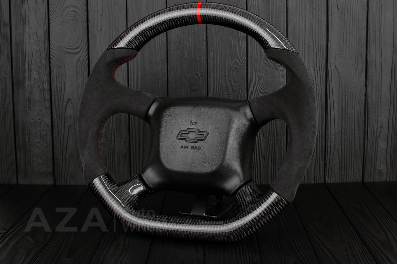 Steering wheel GM Silverado, Sierra, Escalade, Yukon, S10, Blazer, Tahoe, Suburban (1998-2002) Carbon fiber/Alcantara/Red details