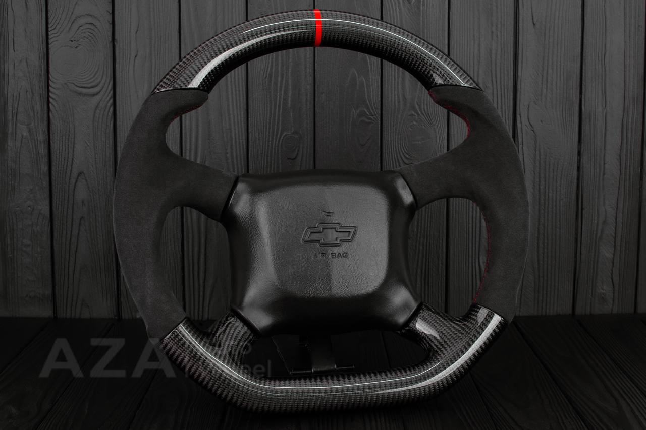 Steering wheel GM Silverado, Sierra, Escalade, Yukon, S10, Blazer, Tahoe, Suburban (1998-2002) Carbon fiber/Alcantara/Red details - Image 3
