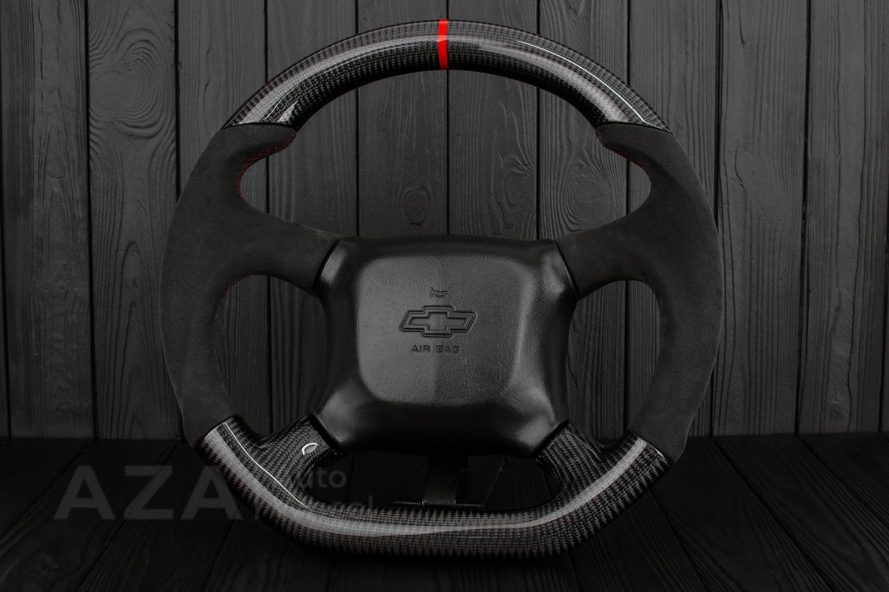 Steering wheel GM Silverado, Sierra, Escalade, Yukon, S10, Blazer, Tahoe, Suburban (1998-2002) Carbon fiber/Alcantara/Red details - Image 4