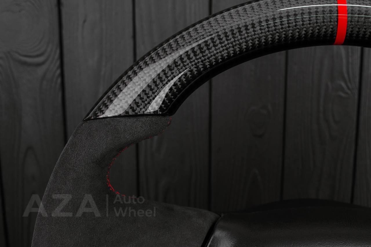 Steering wheel GM Silverado, Sierra, Escalade, Yukon, S10, Blazer, Tahoe, Suburban (1998-2002) Carbon fiber/Alcantara/Red details - Image 6