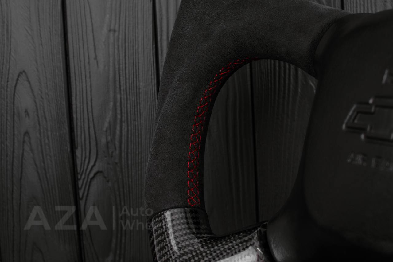 Steering wheel GM Silverado, Sierra, Escalade, Yukon, S10, Blazer, Tahoe, Suburban (1998-2002) Carbon fiber/Alcantara/Red details - Image 11