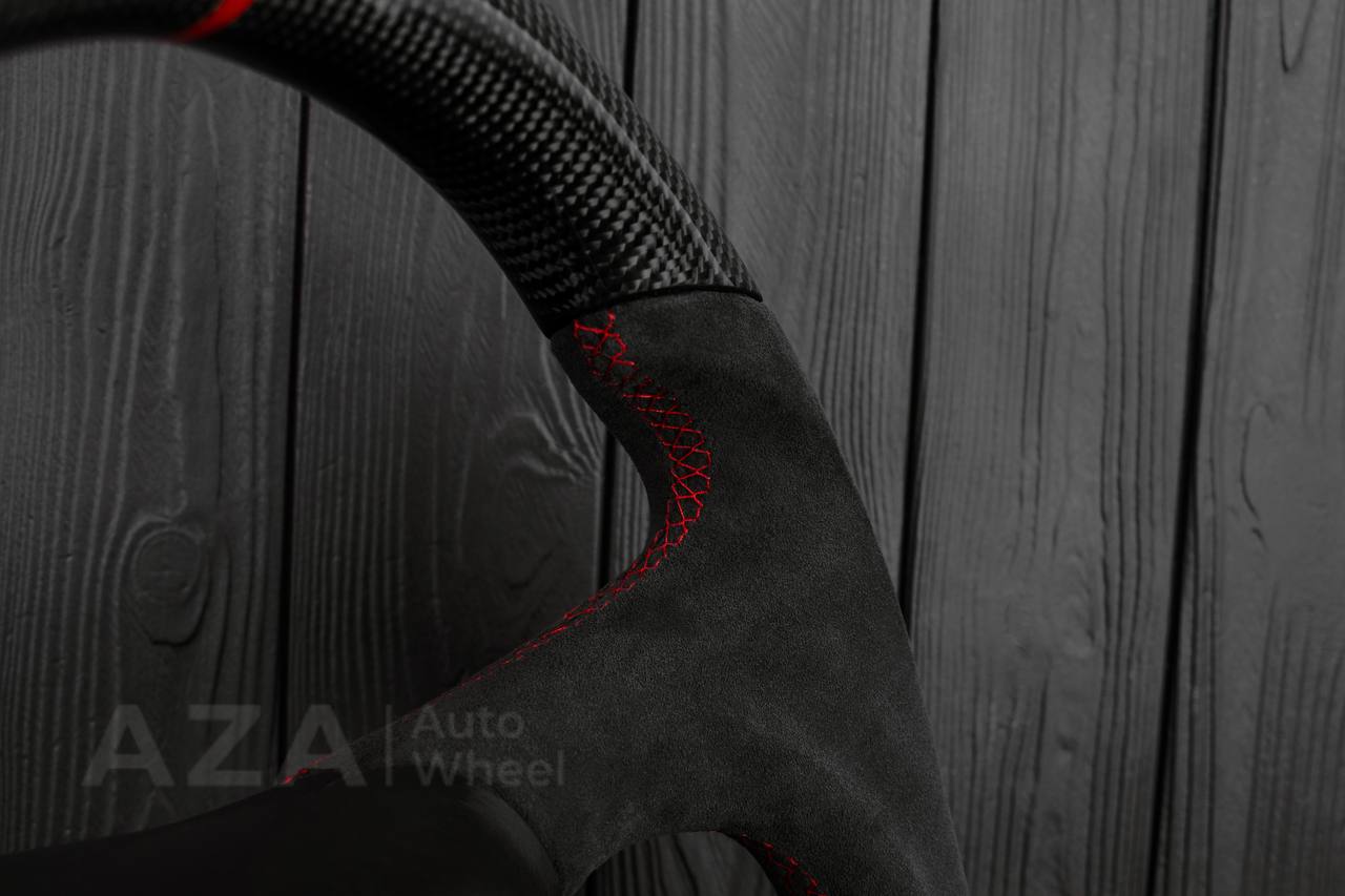 Steering wheel GM Silverado, Sierra, Escalade, Yukon, S10, Blazer, Tahoe, Suburban (1998-2002) Carbon fiber/Alcantara/Red details - Image 12