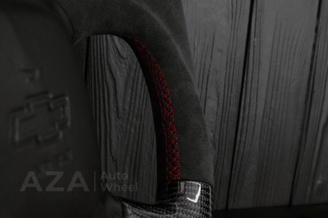 Steering wheel GM Silverado, Sierra, Escalade, Yukon, S10, Blazer, Tahoe, Suburban (1998-2002) Carbon fiber/Alcantara/Red details - Image 13