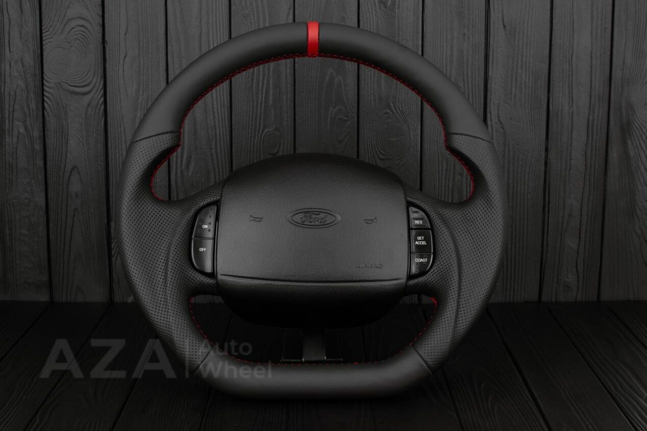 Steering wheel Ford F150/F250/F350 97-2007 Napa/Perforated leather/Red details (can be any color per request)