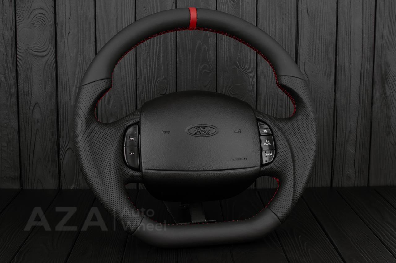 Steering wheel Ford F150/F250/F350 97-2007 Napa/Perforated leather/Red details (can be any color per request) - Image 3