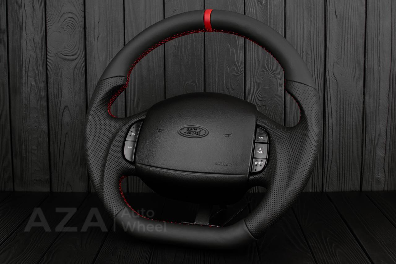 Steering wheel Ford F150/F250/F350 97-2007 Napa/Perforated leather/Red details (can be any color per request) - Image 4