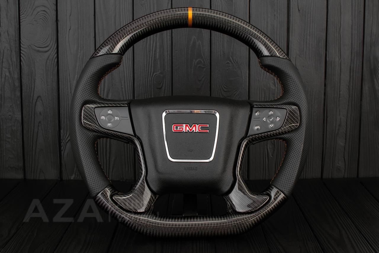Steering wheel GMC Sierra/Silverado/Denali/Yukon 2014-2018 Carbon fiber/Perforated leather/Carbon trims/Copper-Bronze details