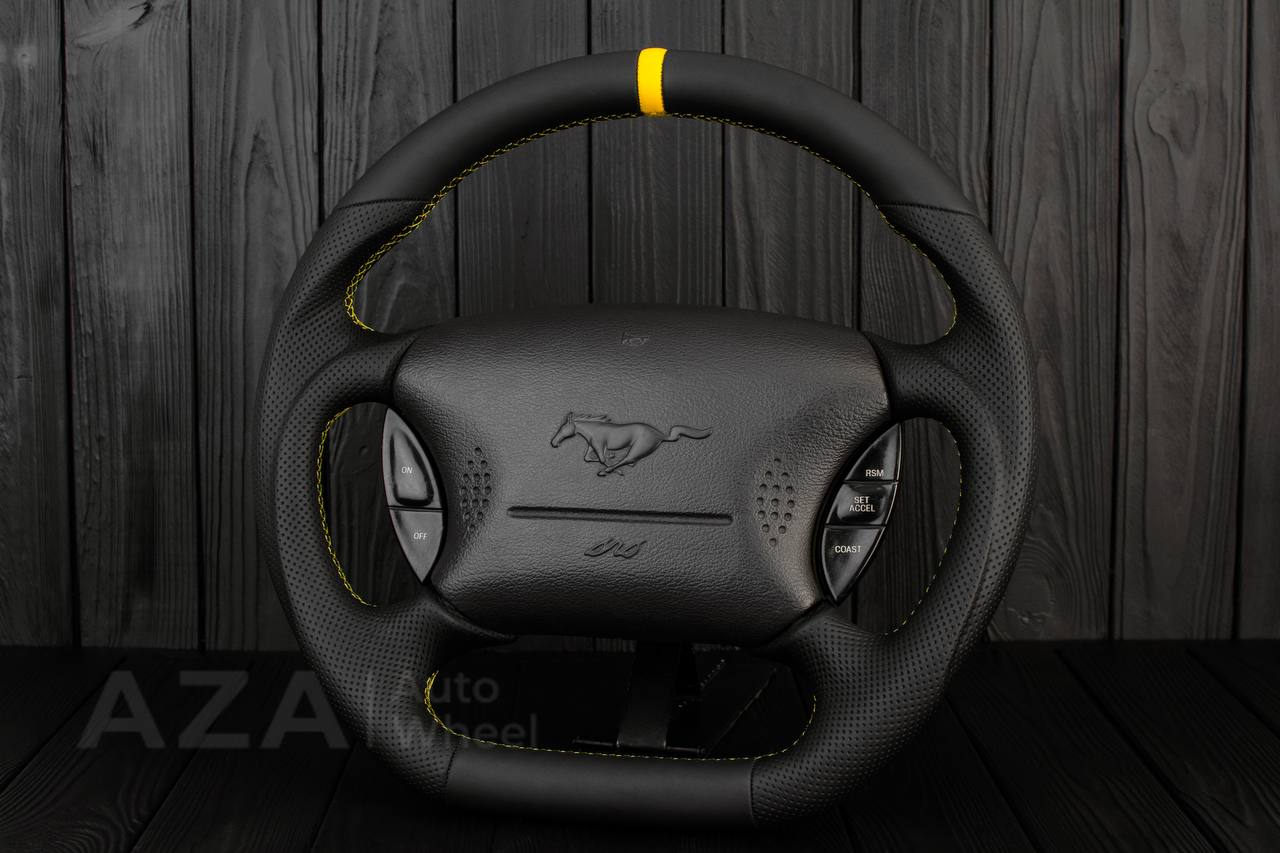 Steering wheel Ford Mustang GT Cobra 94-04 Napa/Perforated leather/Yellow details - Image 3