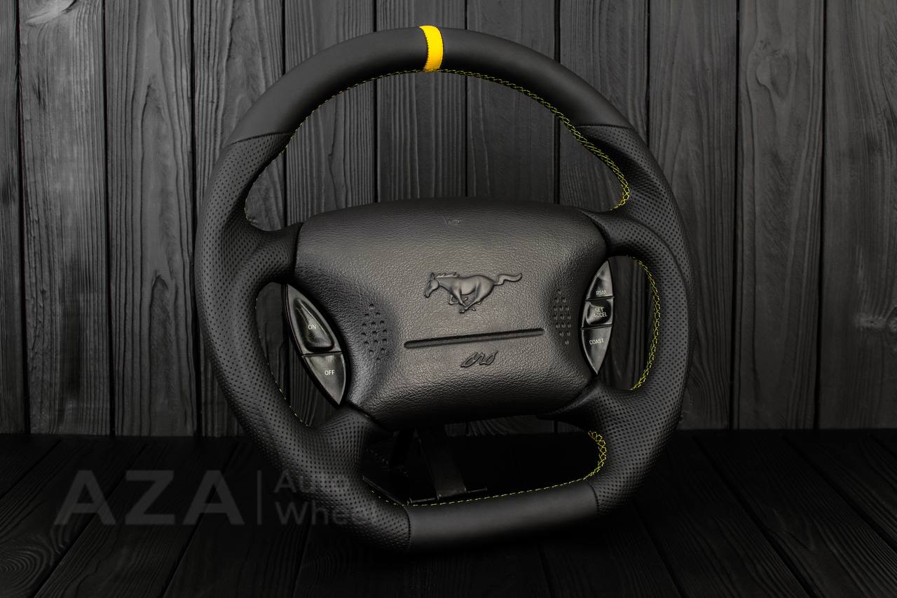 Steering wheel Ford Mustang GT Cobra 94-04 Napa/Perforated leather/Yellow details - Image 4