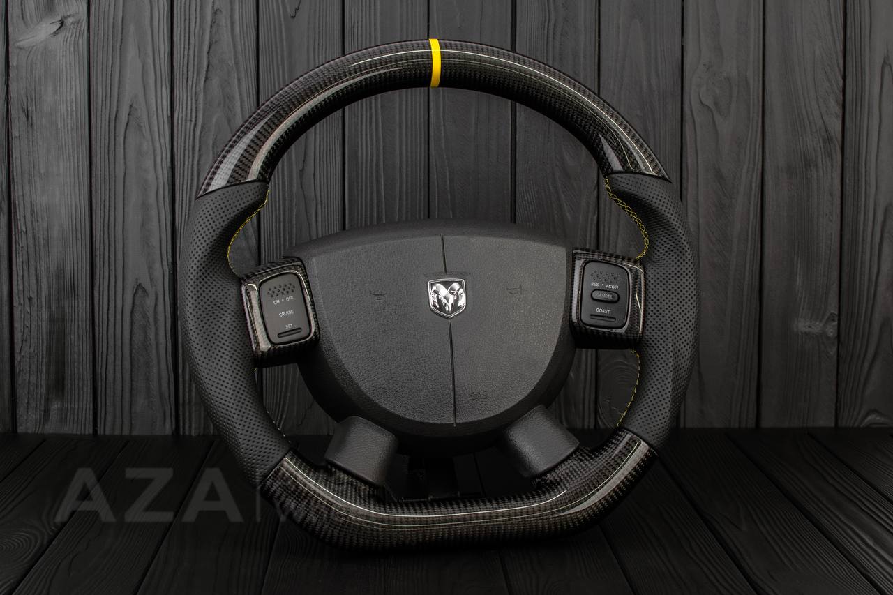 Steering wheel Dodge 2004-2008 RAM Carbon fiber/Perforated leather /Yellow details - Image 2