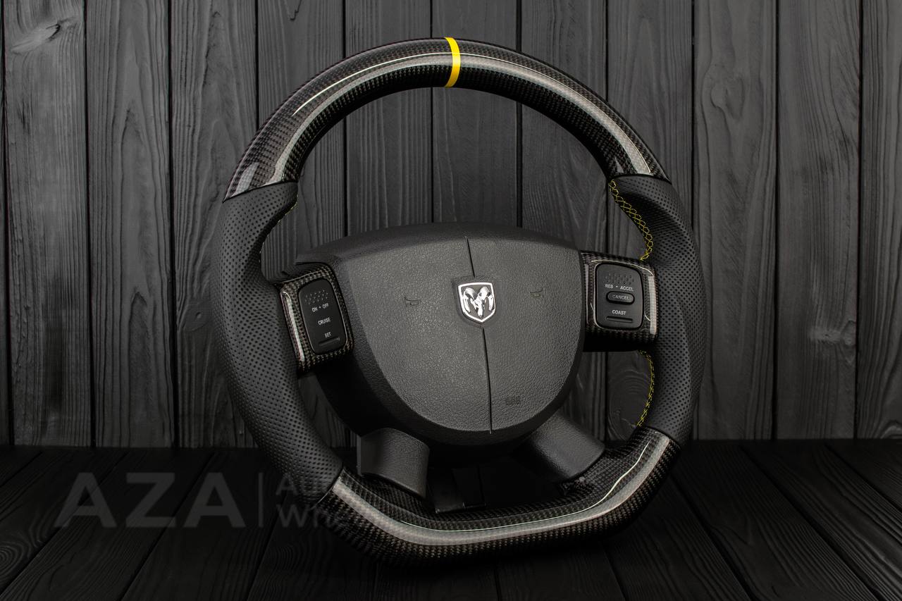 Steering wheel Dodge 2004-2008 RAM Carbon fiber/Perforated leather /Yellow details - Image 3