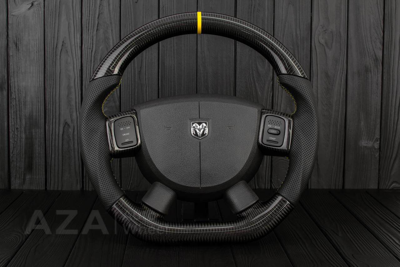 Steering wheel Dodge 2004-2008 RAM Carbon fiber/Perforated leather /Yellow details
