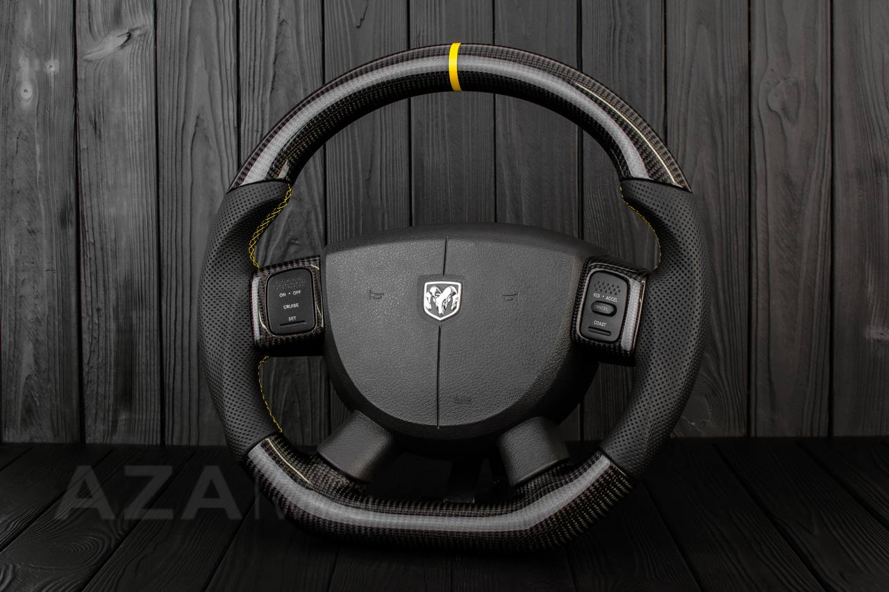 Steering wheel Dodge 2004-2008 RAM Carbon fiber/Perforated leather /Yellow details - Image 5